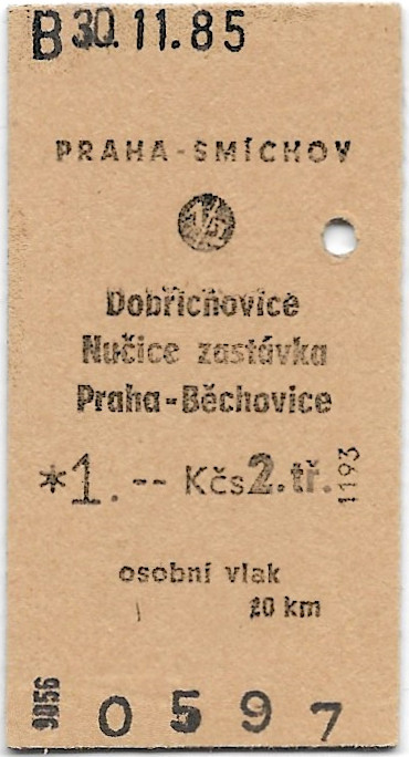Praha-Smíchov - Dobřichovice, Nučice zastávka, Praha-Běchovice (½)