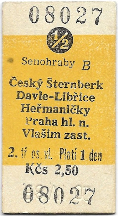 Senohraby - Český Šternberk, Davle-Libřice, Heřmaničky, Praha hlavní nádraží, Vlašim zastávka (½)