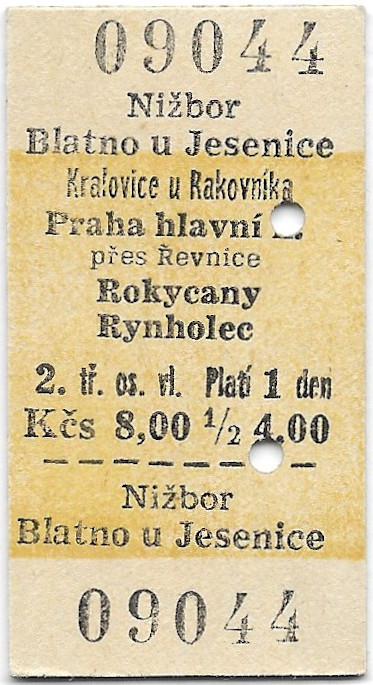 Nižbor - Blatno u Jesenice, Kralovice u Rakovníka, Praha hlavní nádraží, Rokycany, Rynholec